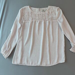 LOFT Petite Medium Pink & Black Floral Dotted Smocked Blouse